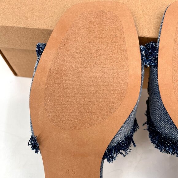 Steve Madden Santana Block Heel Sandals Size 6.5 Denim Frayed Strap Slip-On - Picture 9 of 15